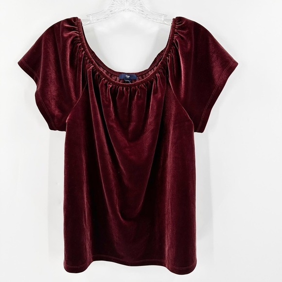 Gap Red Velvet Short Sleeve Off The Shoulder Casual Top Women's Size Medium - Picture 2 of 9